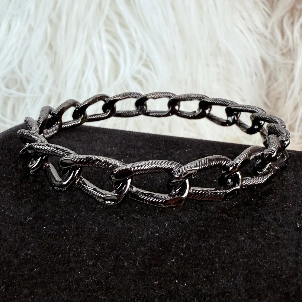Black gunmetal chainlink bangle bracelet